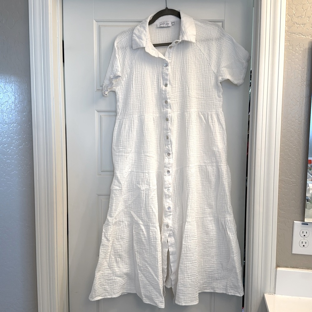 Petal & Pup white muslin button up midi dress size 6
